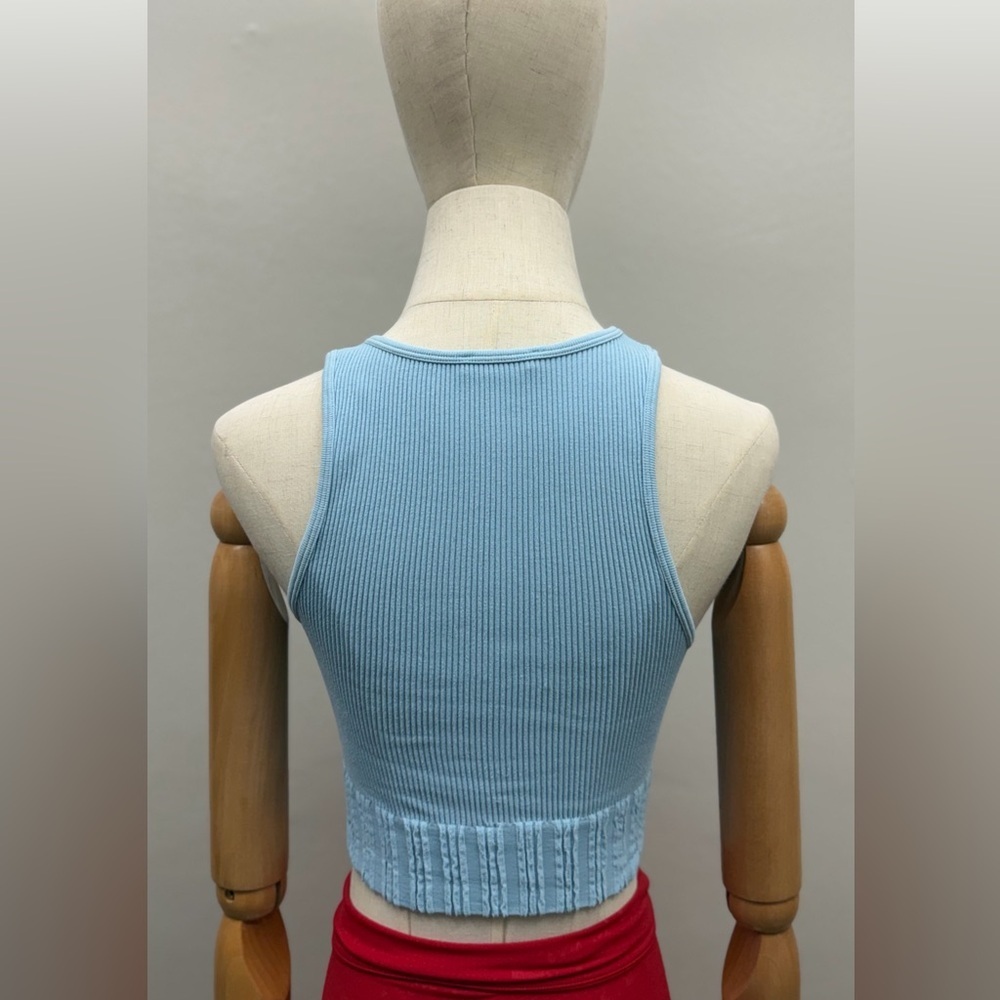 ZARA Blue Ribbed Crop Tank Top Rayon Polyester Spandex XS - Picture 4 of 9